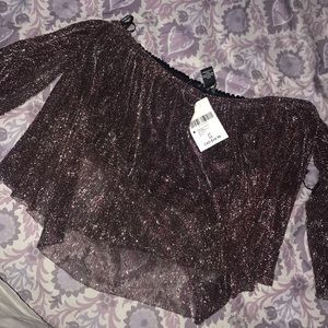 Plus size black shiny crop top